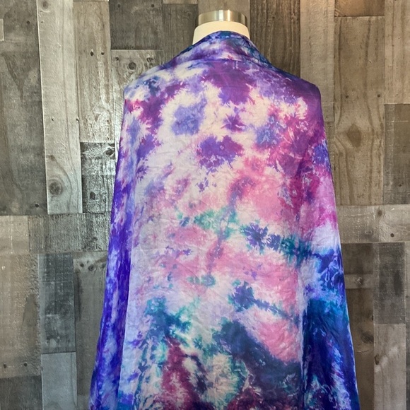 Saks Fifth Avenue silk scarf purple pink turquoise tie dye old money elegant - Picture 13 of 17